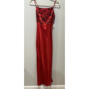 Vintage Y2K Be Smart Red Goth‎ Dress Dark Romance Velvet Maxi Dress Medium NWT